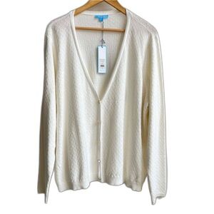 Draper james white light knit weight cardigan with gold buttons Womens Plus 3x
